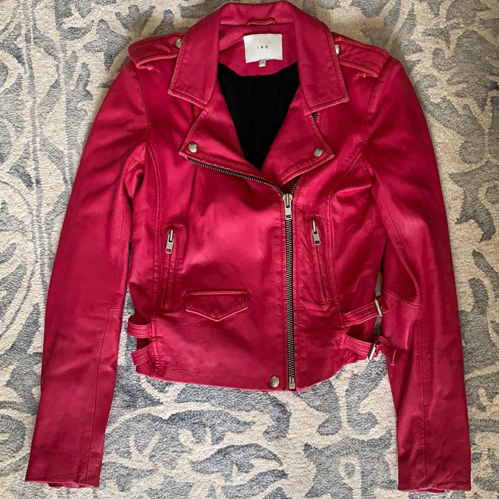 Iro Ashville Pink Leather Moto Jacket Size 1